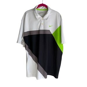 NIKE GOLF Tour Performance Lime Green Black and White Colorblock Mens Polo,‎ XL